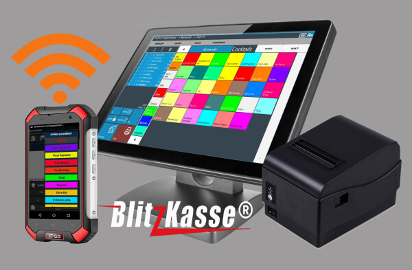 Drucker Touchscreen Restaurant Cafe Bar 15" Kasse für Gastronomie BLITZKASSE 